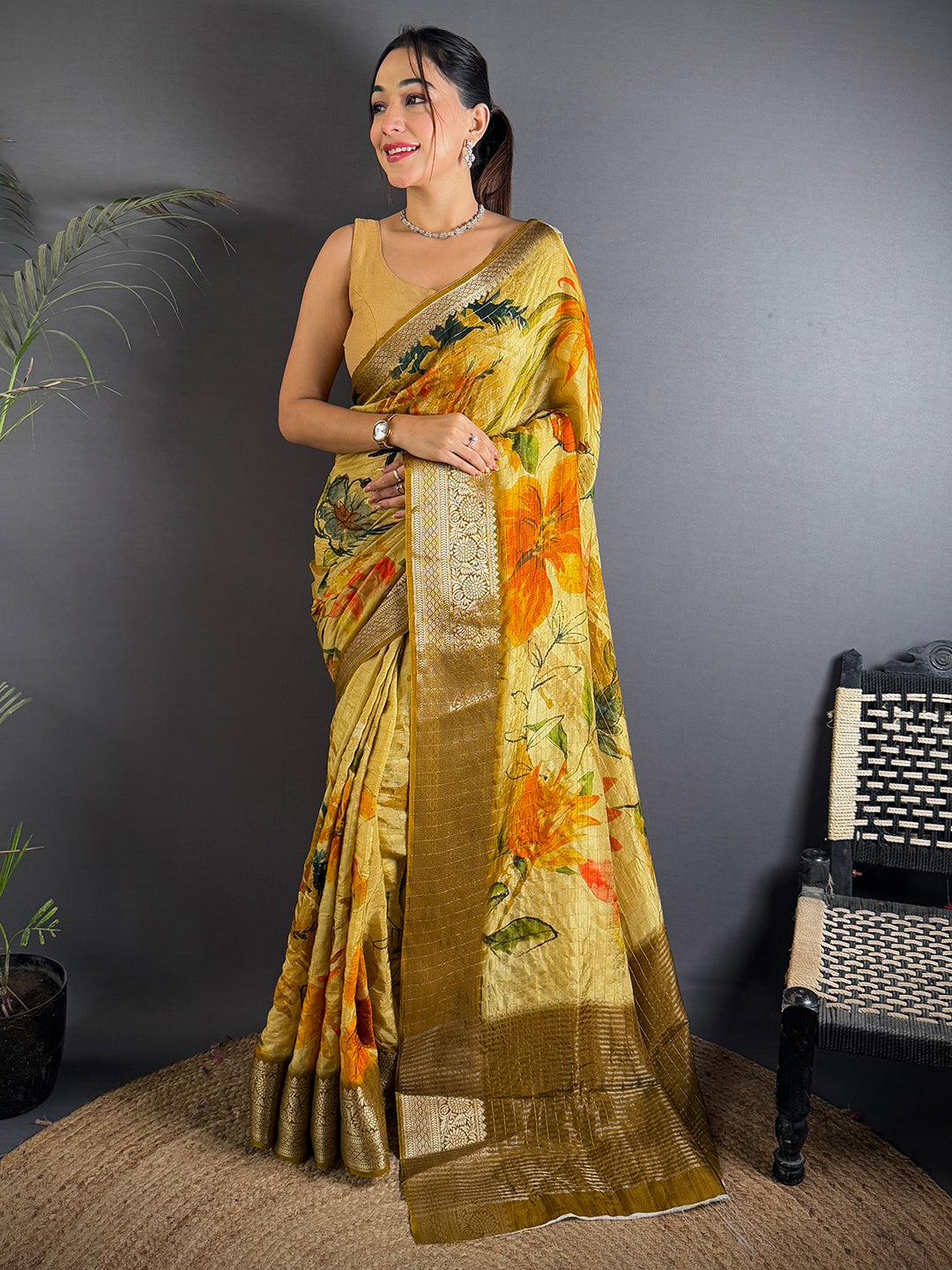 Sunshine Florals Digital Print Saree