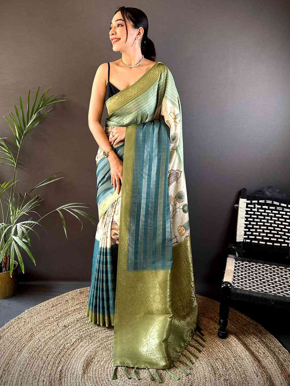 Pastel Green Soft Crepe Silk Digital Ombre Saree