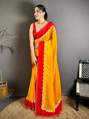 Celebrity Silky Satin Diamond Zarkon Work Saree