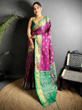 Elegant Wine Pochampally Patola Silk Saree

