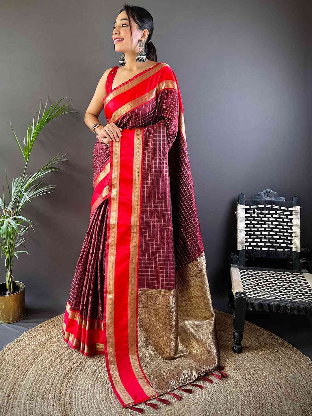 Brown Silk Woven Kanchi Banarasi Saree