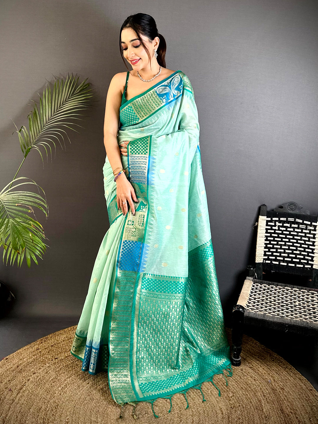 Mint Green Soft Mull Kanchi Pattu Saree