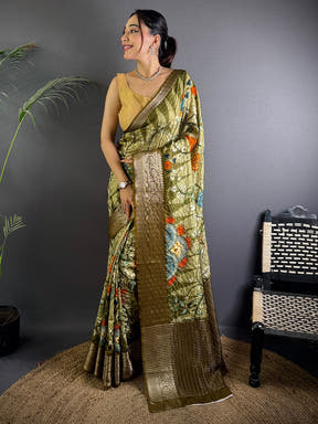 Olive Pure Viscose Mandala Printed Saree