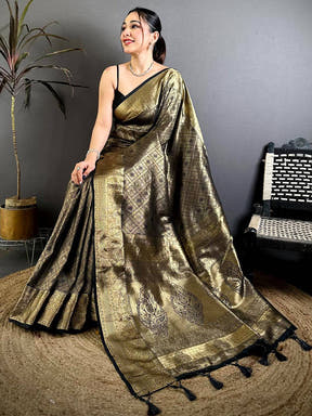 Stylish Kanjivaram Self Gold Zari Weave Saree