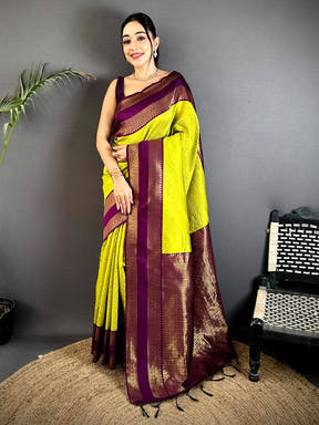 Lime Banarasi Katan Silk Saree

