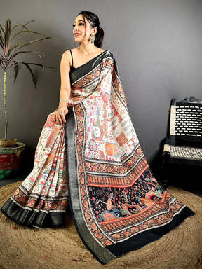 Stylish Pashmina Printed Zari Border Saree