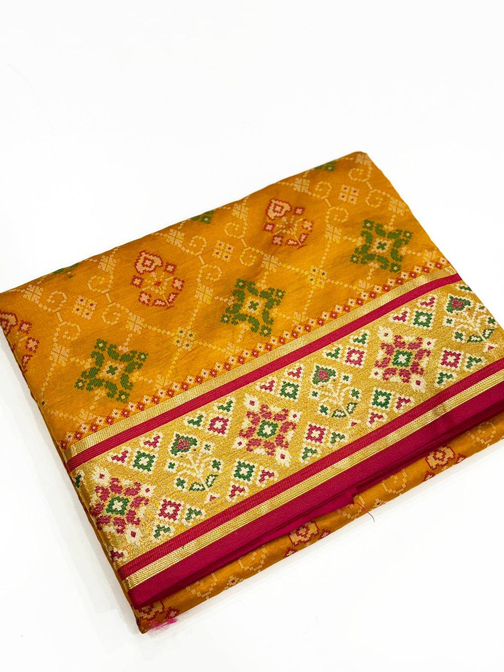 Yellow Pochampally Patola Soft Silk Saree