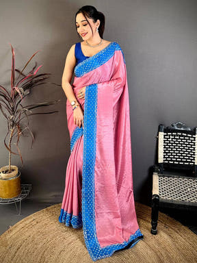 Gajri Poly Chiffon Diamond Stone Work Saree