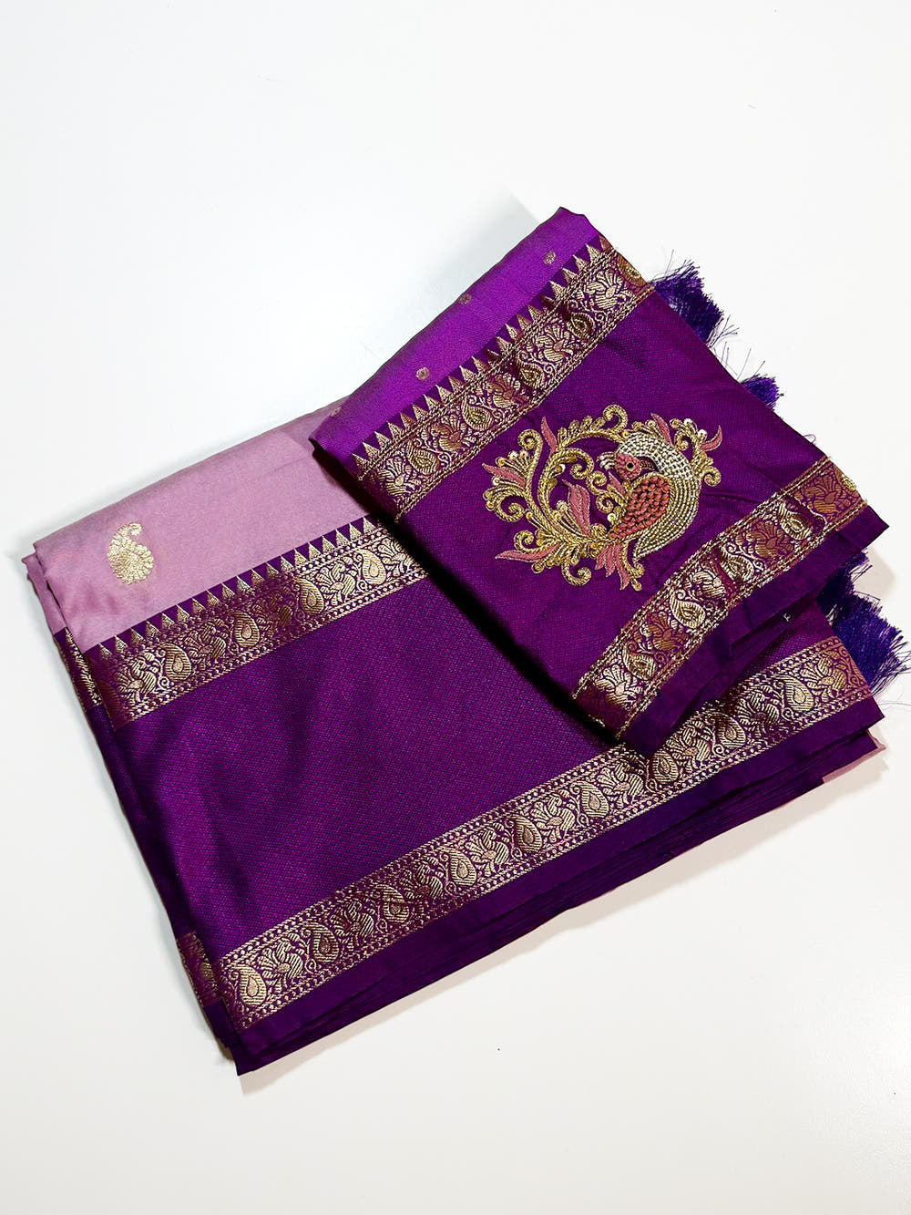 Pink Gadwal Pure Soft Silk Saree With Maggam Blouse