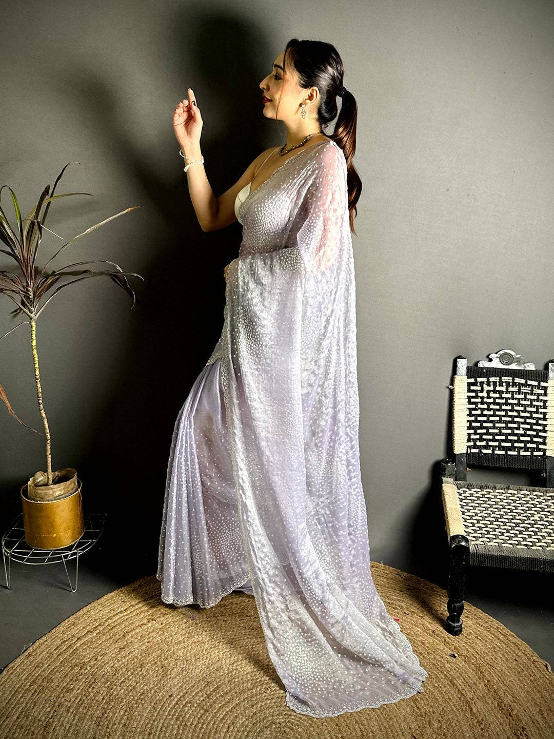Radiant Chiffon Satin Silk Sequinne Saree