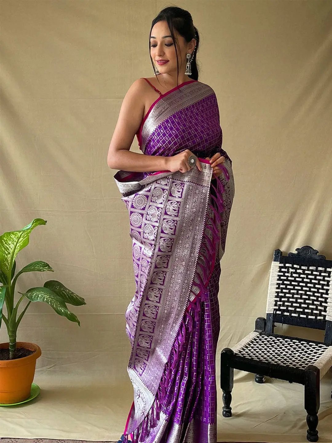  Traditional Purple Colour Banarasi Saree