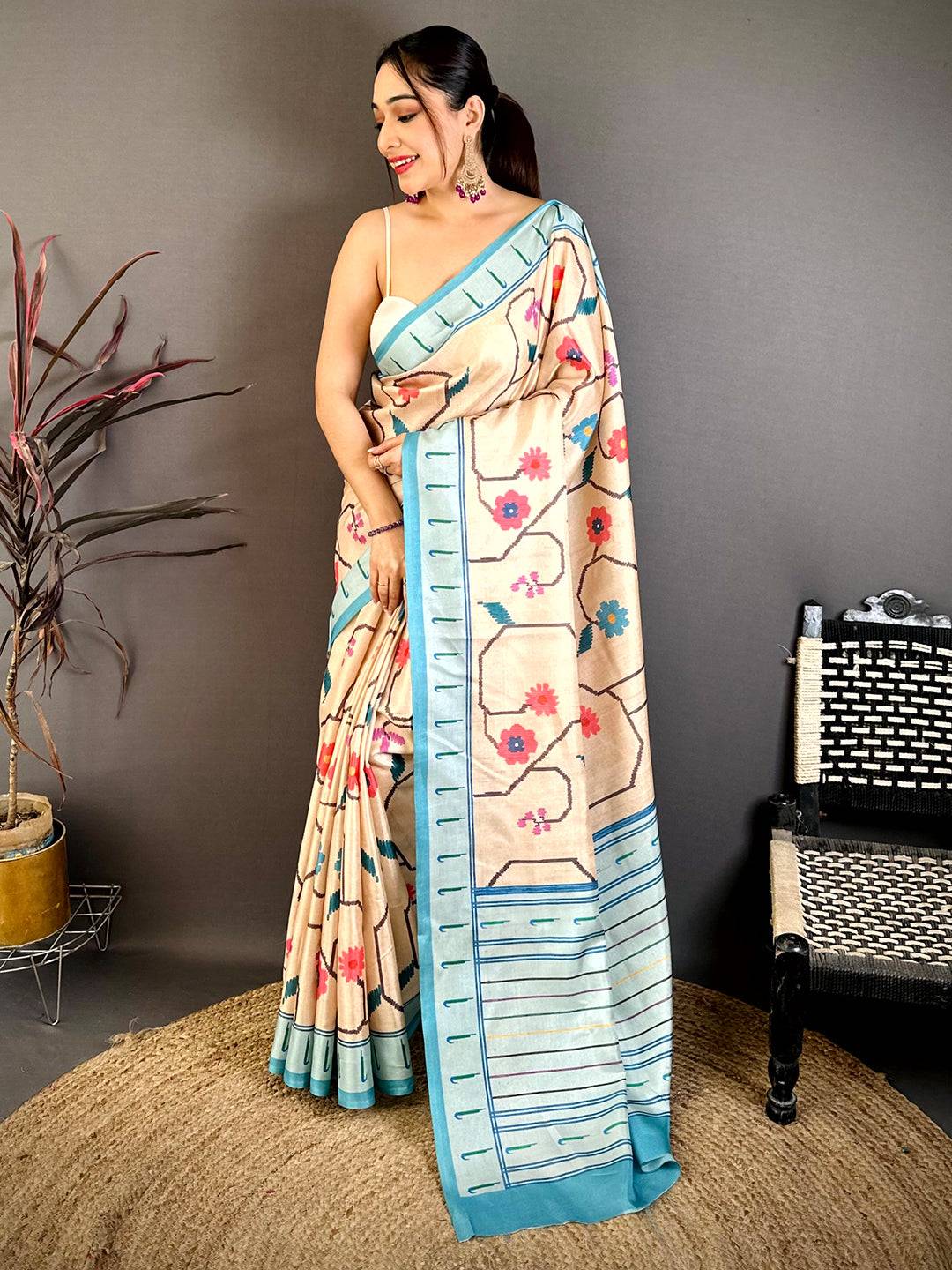 Classic Tussar Ikkat Meenakari Print Saree