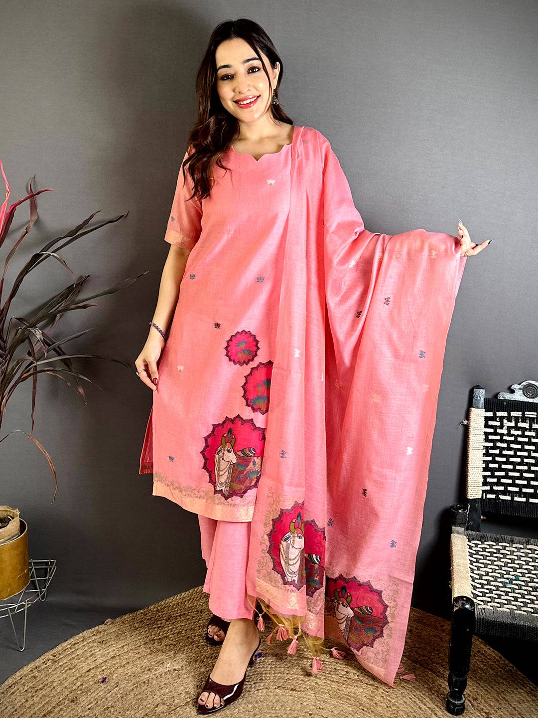 Coral Pink Floral Weave Dress
