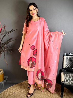 Coral Pink Floral Weave Dress