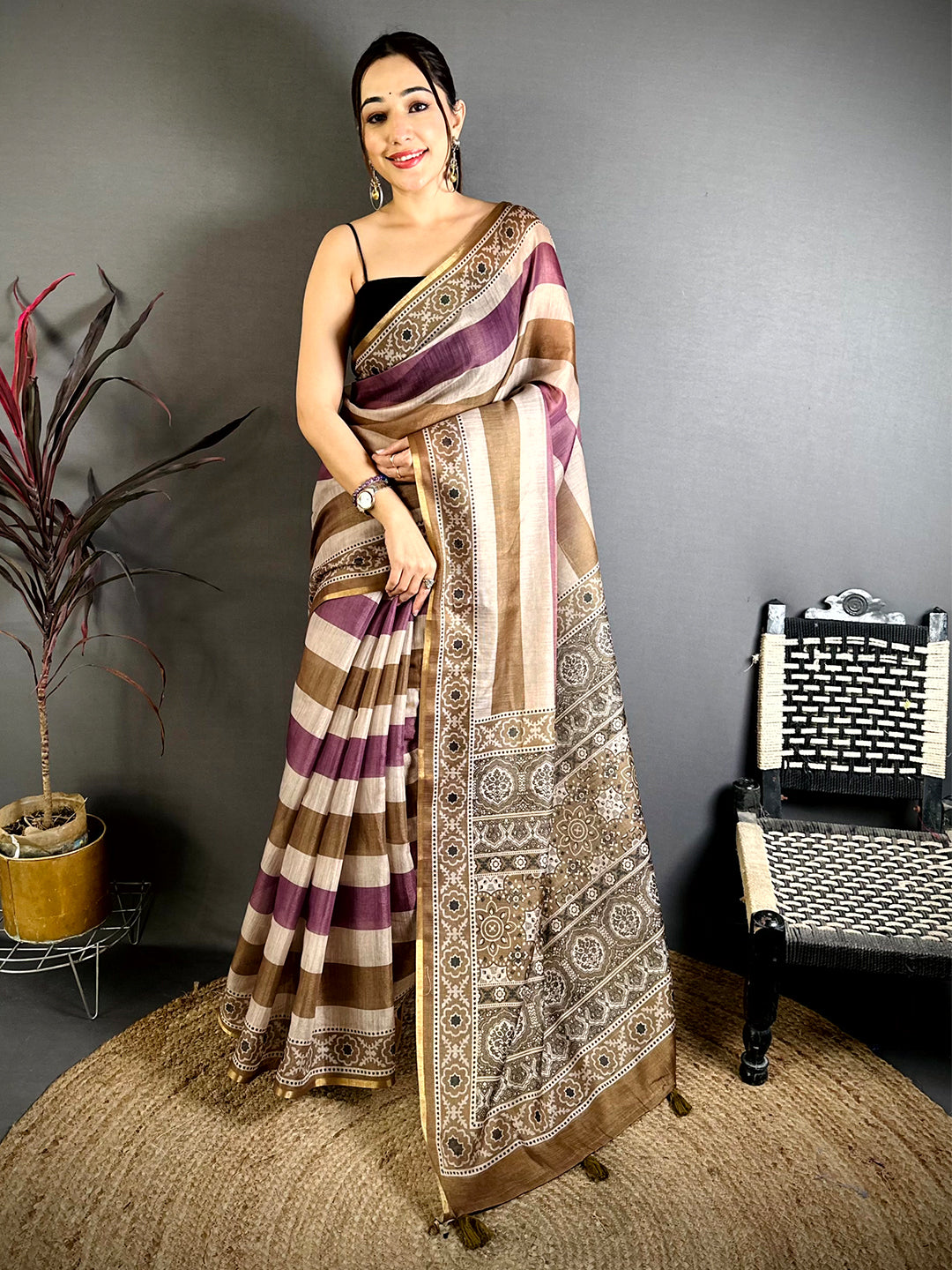 Heritage Stripe Linen Chanderi Saree


