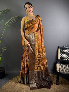 Copper Pure Viscose Floral Printed Saree