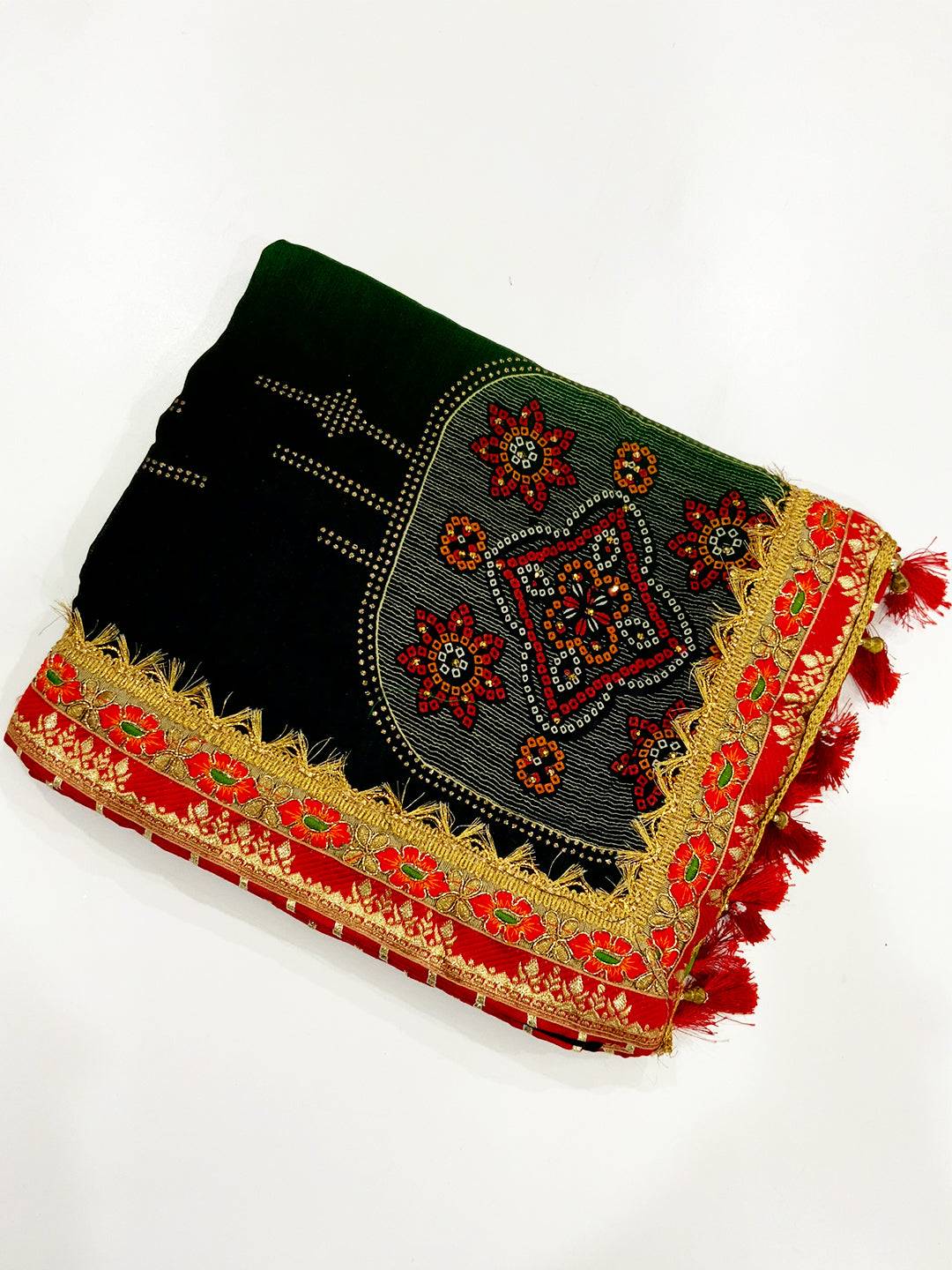 Elegant Chinnon Chiffon Bandhej Saree
