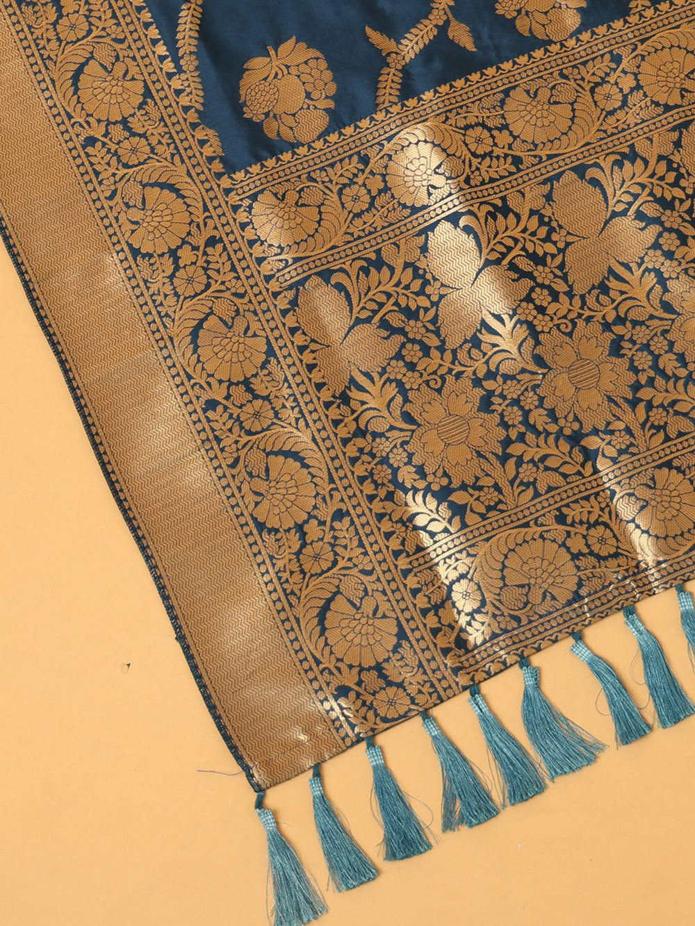 Close-up of Woven Design on Royal Blue Silk Blend Dupatta