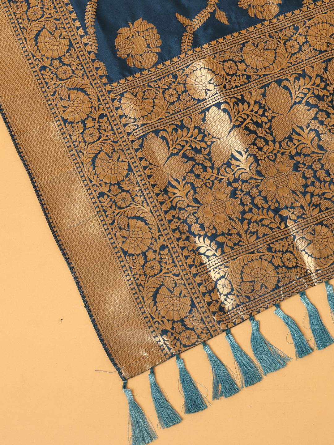 Close-up of Woven Design on Royal Blue Silk Blend Dupatta