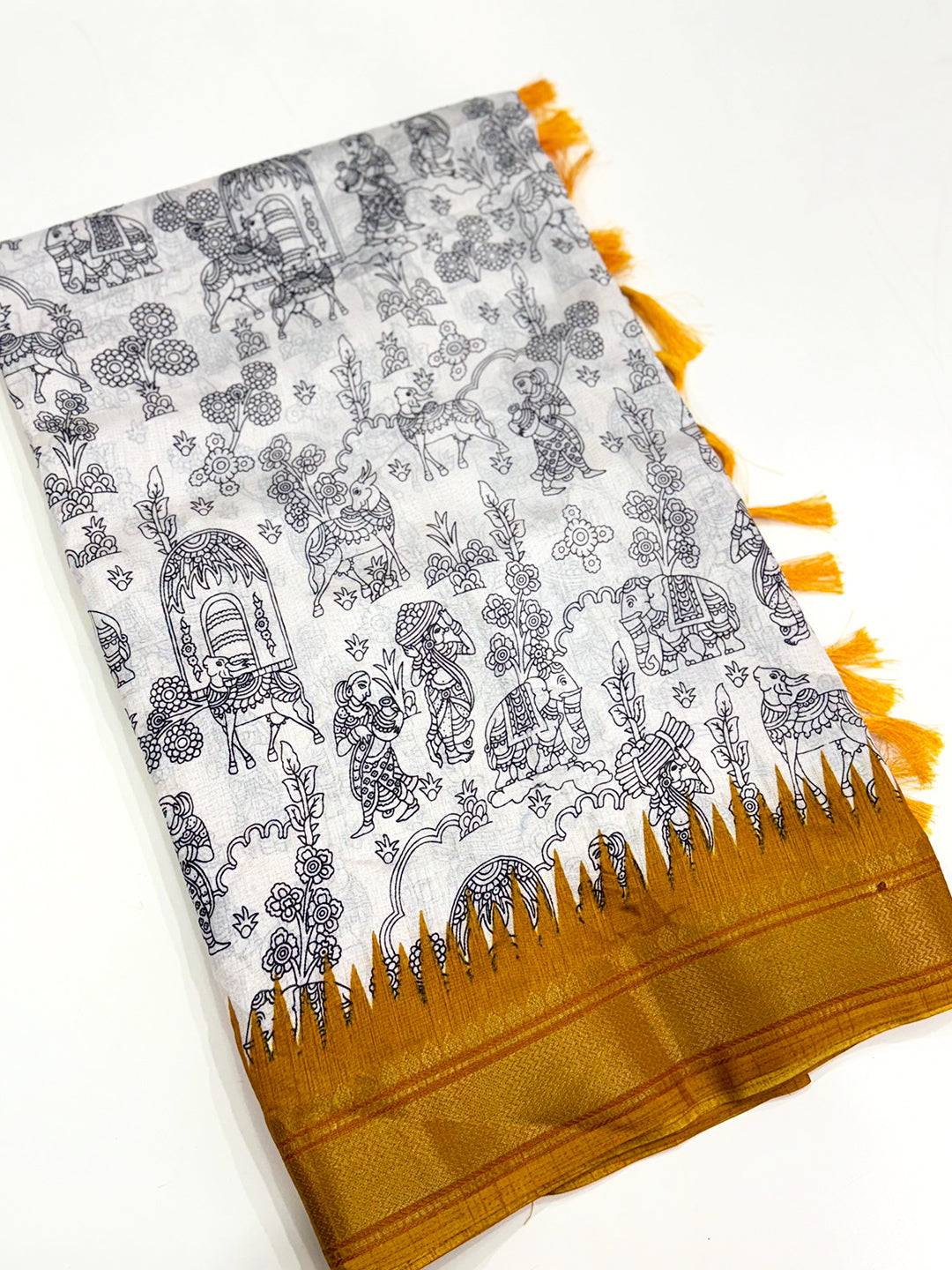 Traditional Pen Kalamkari Dola Silk Saree