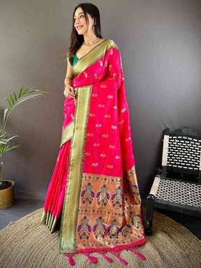 Exquisite Yevla Paithani Minakari Work Silk Saree in Pink Colour