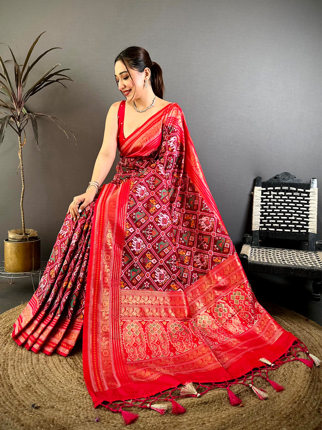 Regal Double Ikkat Patola Kanchi Border Saree