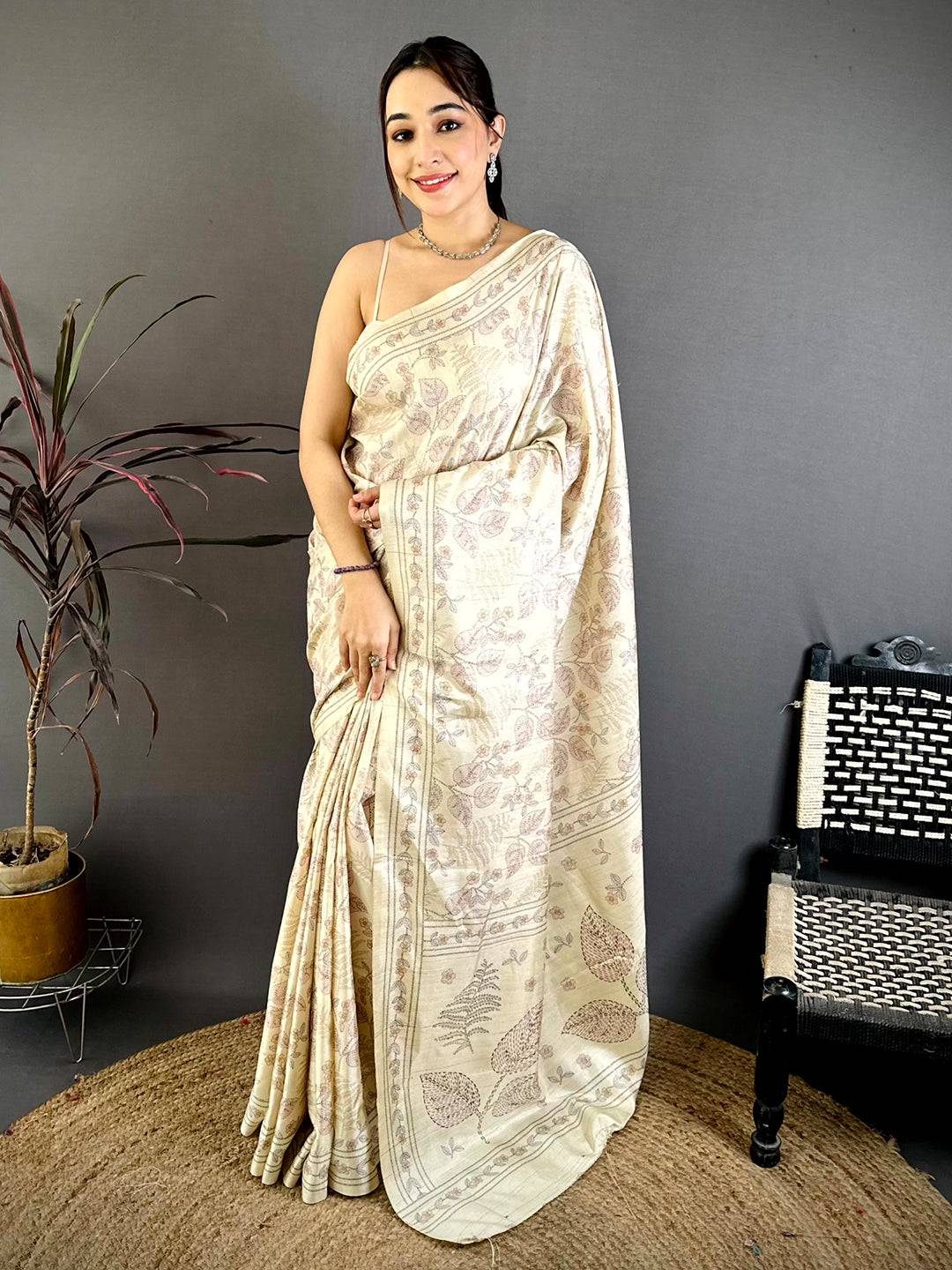 Traditional Katha Art Soft Tussar Saree