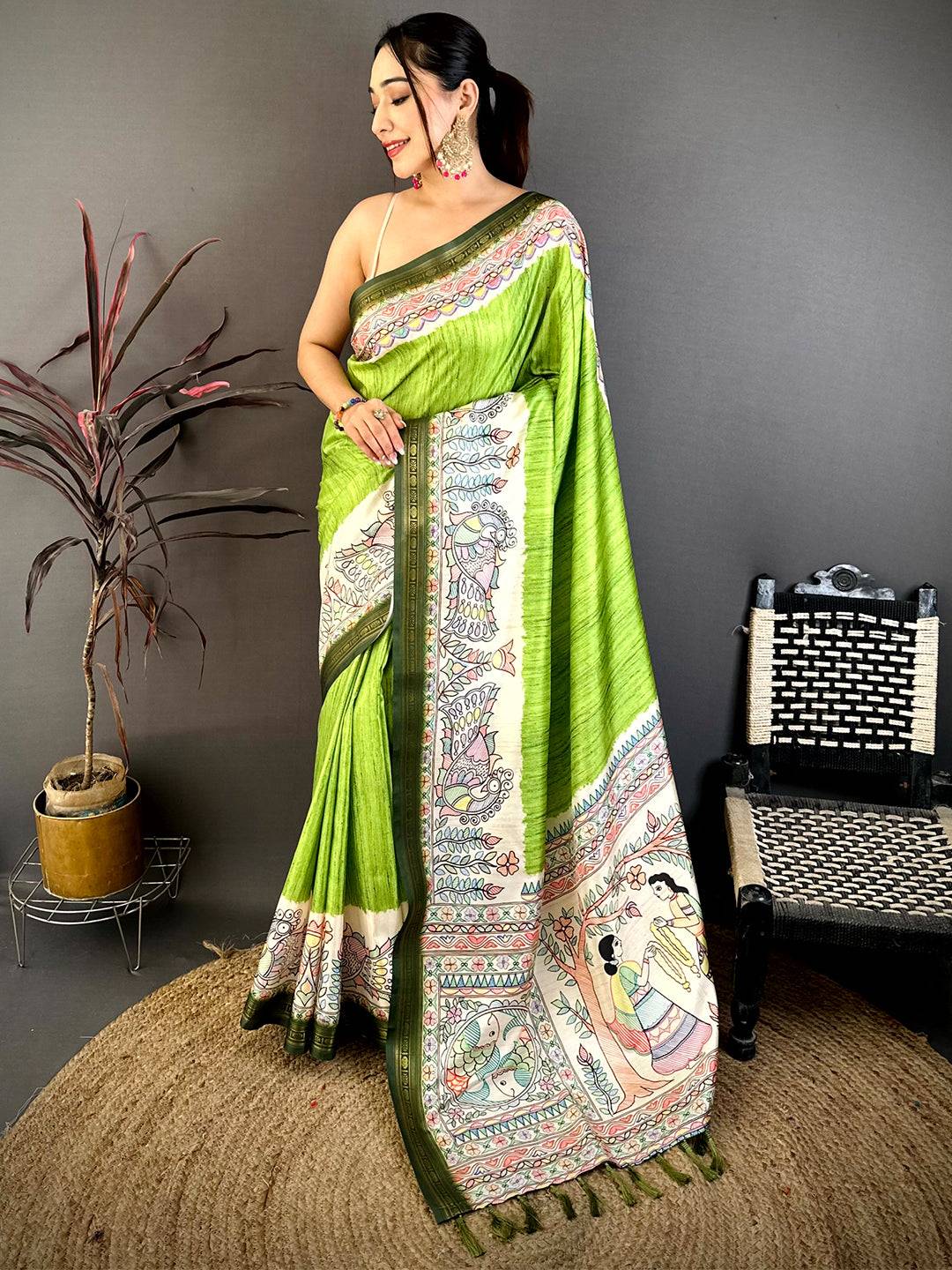 Opulent Madhubani Print Soft Silk Saree