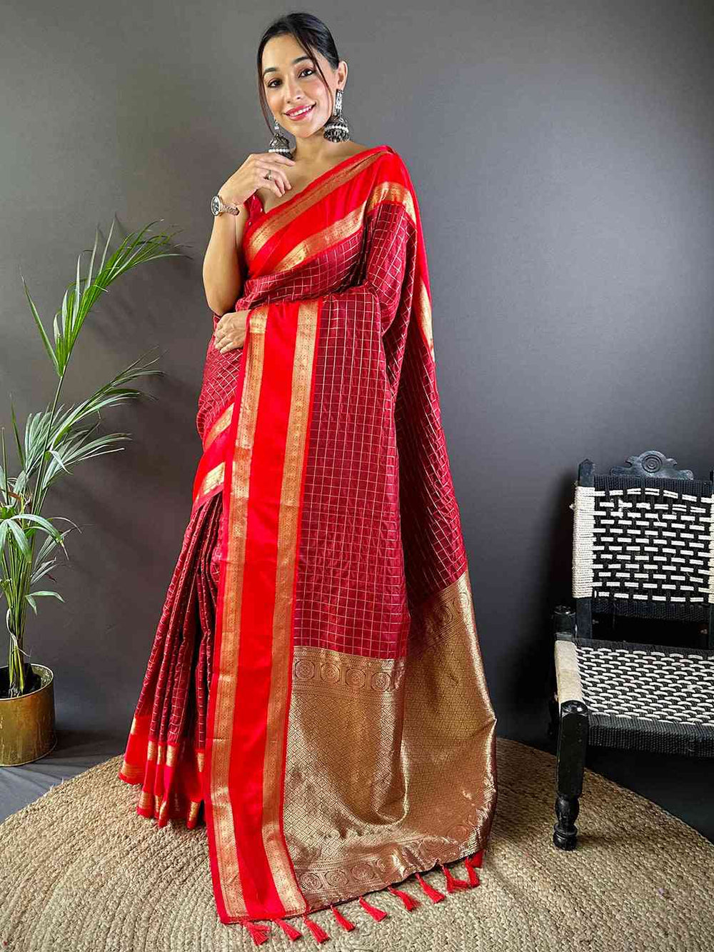 Maroon Silk Woven Kanchi Banarasi Saree