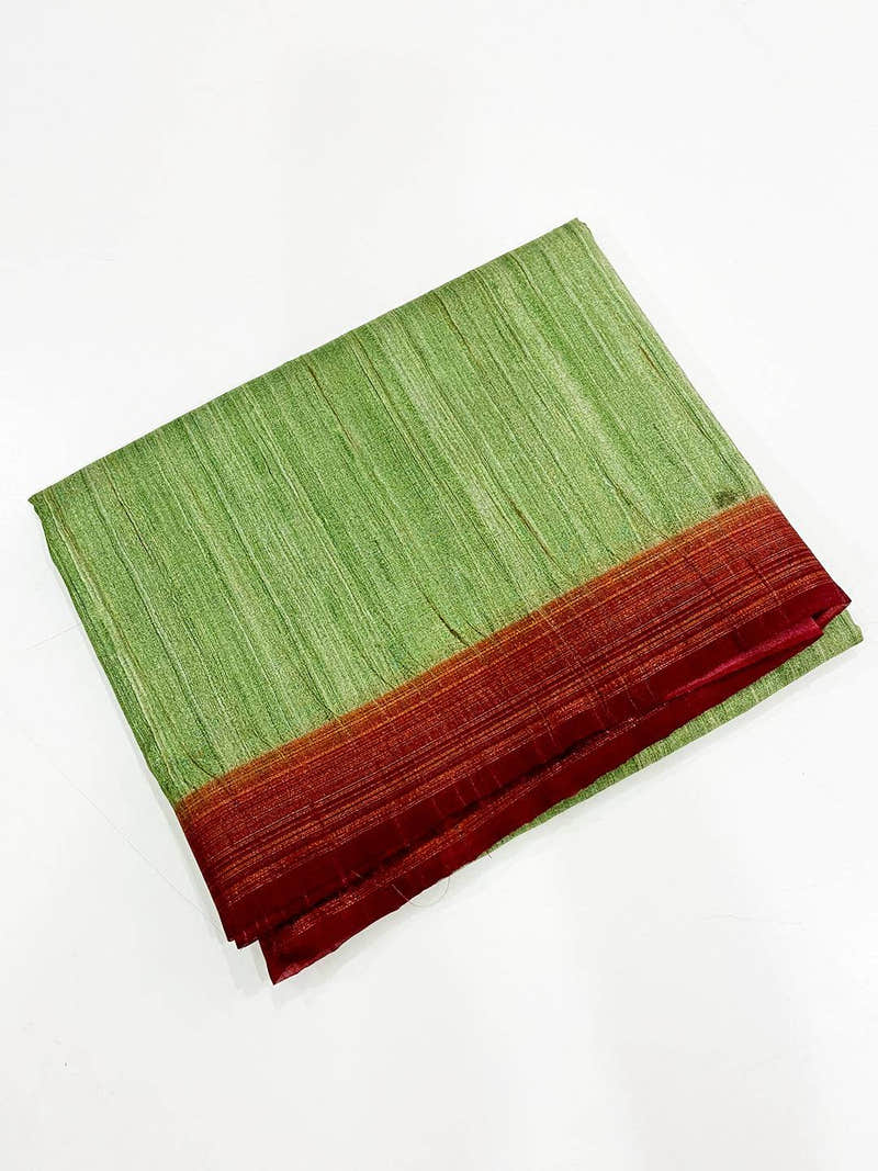Parrot Green Tussar Ghicha Print Saree
