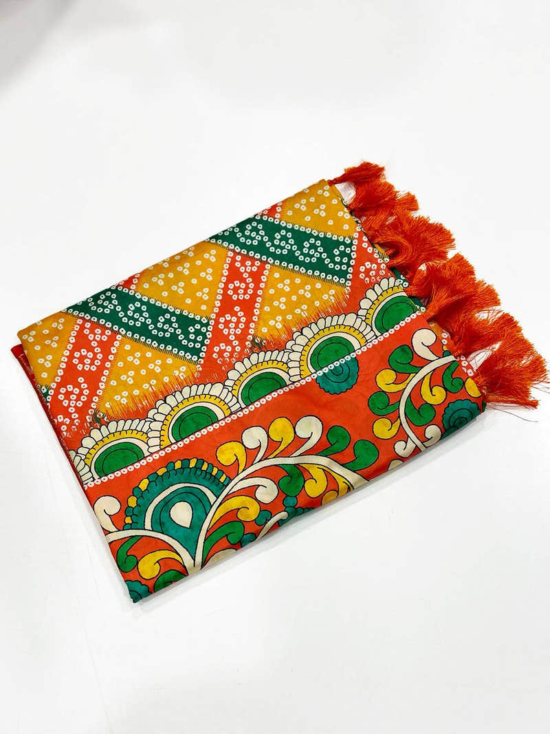 Multi Bandhej Printed Banarasi Saree