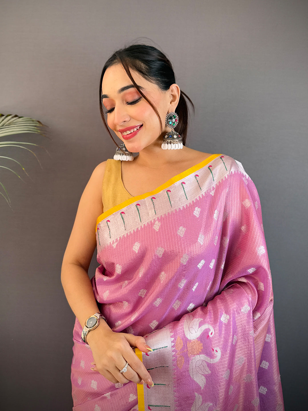 Pastel Pink Kota Kora Meenakari Saree