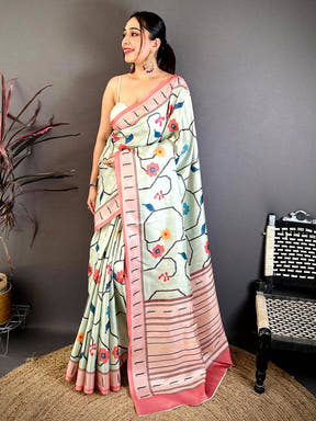 Royal Tussar Ikkat Meenakari Print Saree