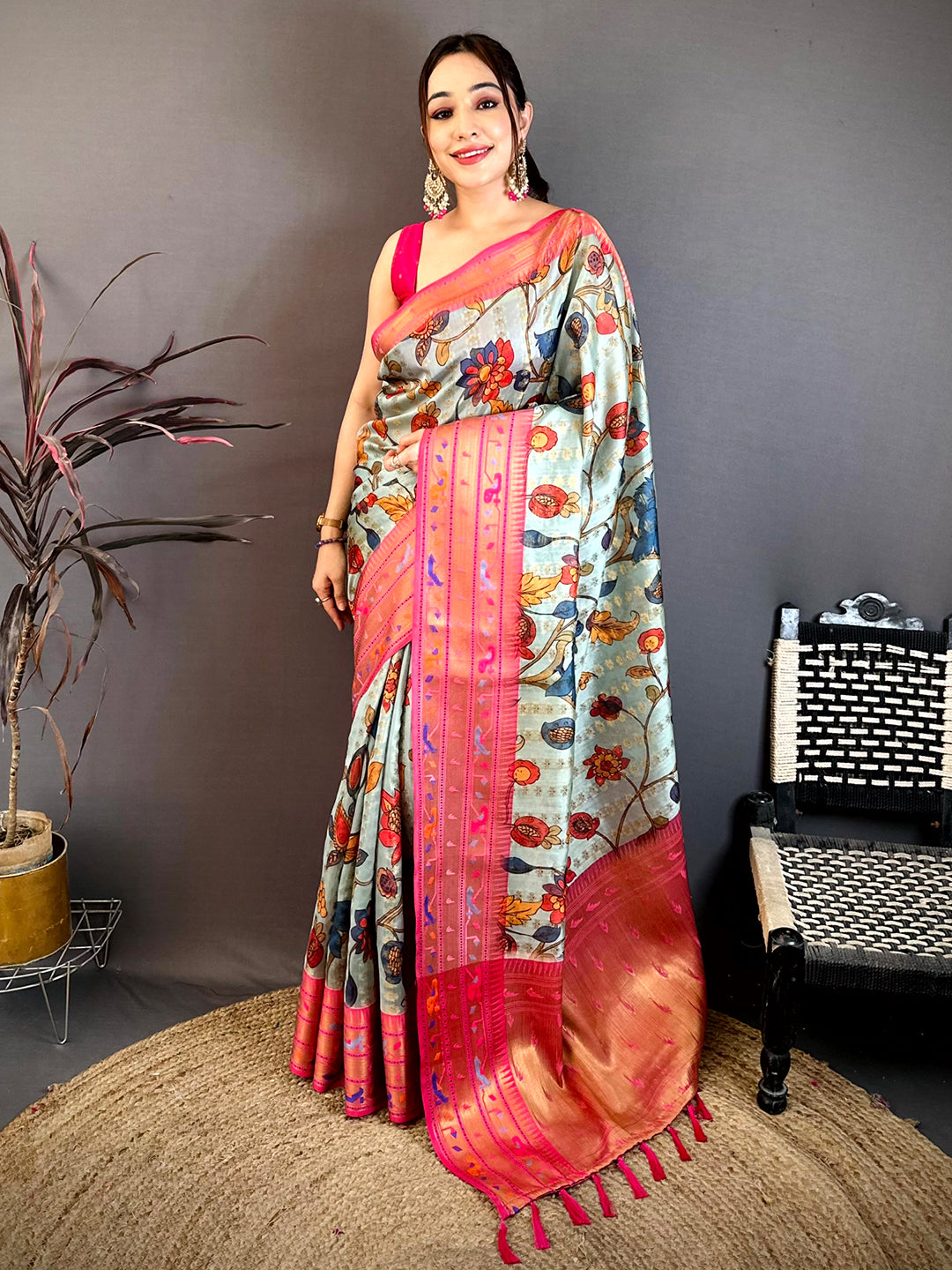 Aqua Paithani Border Kora Tissue Saree