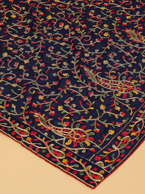 Close-up of Navy Dupatta with detailed threadwork patterns