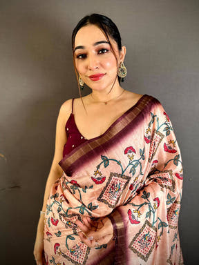 Classic Tussar Ghicha Gold Zari Border Saree