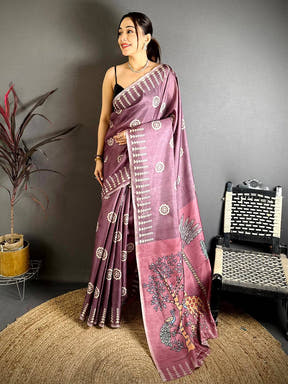 Radiant Geometric Tussar Kalamkari Saree