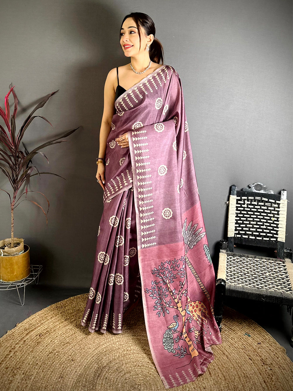 Radiant Geometric Tussar Kalamkari Saree