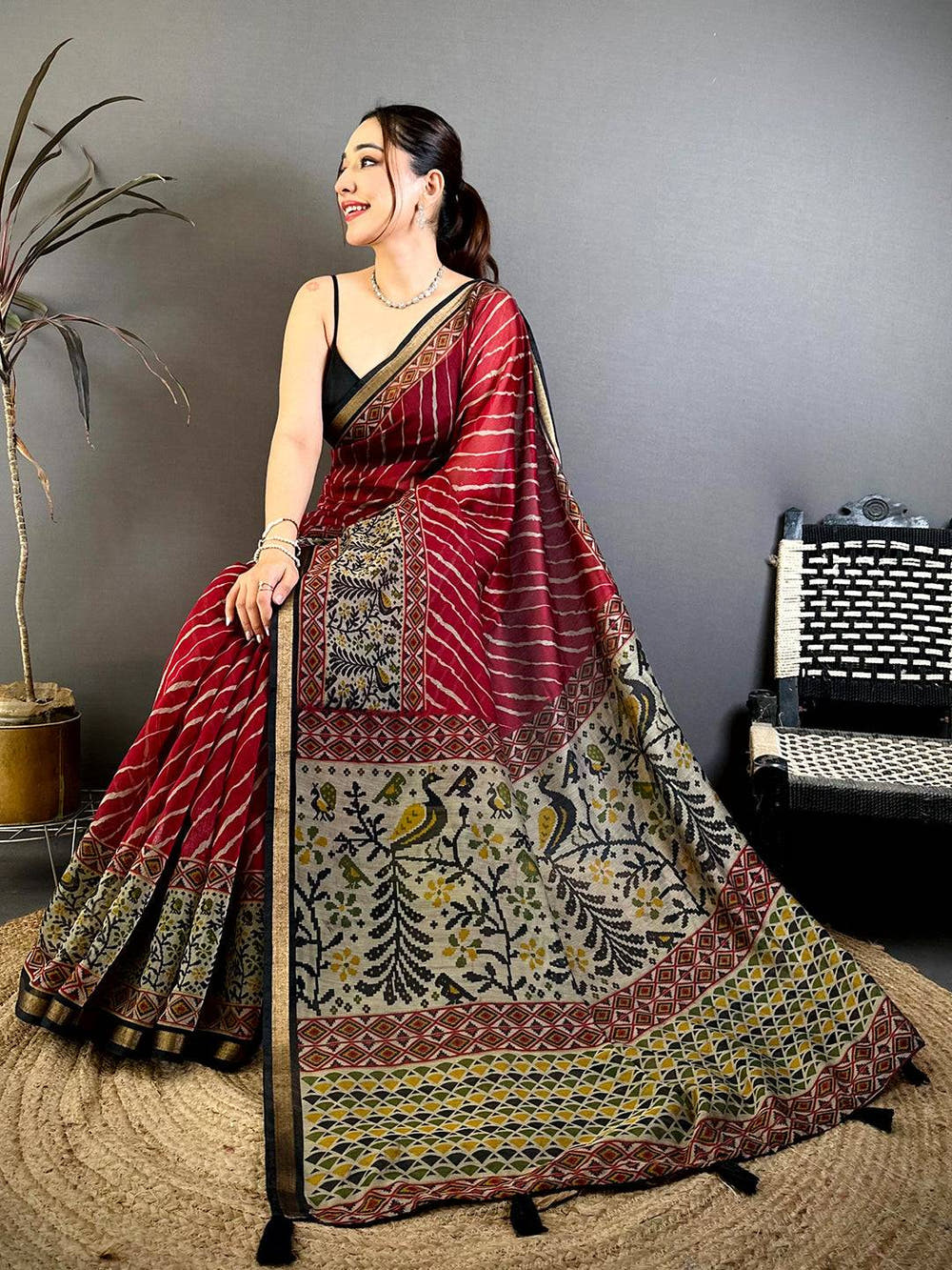 Radiant Mul Cotton Ikkat Pochampally Print Saree