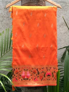 Orange Yevla Paithani Meenakari Saree

