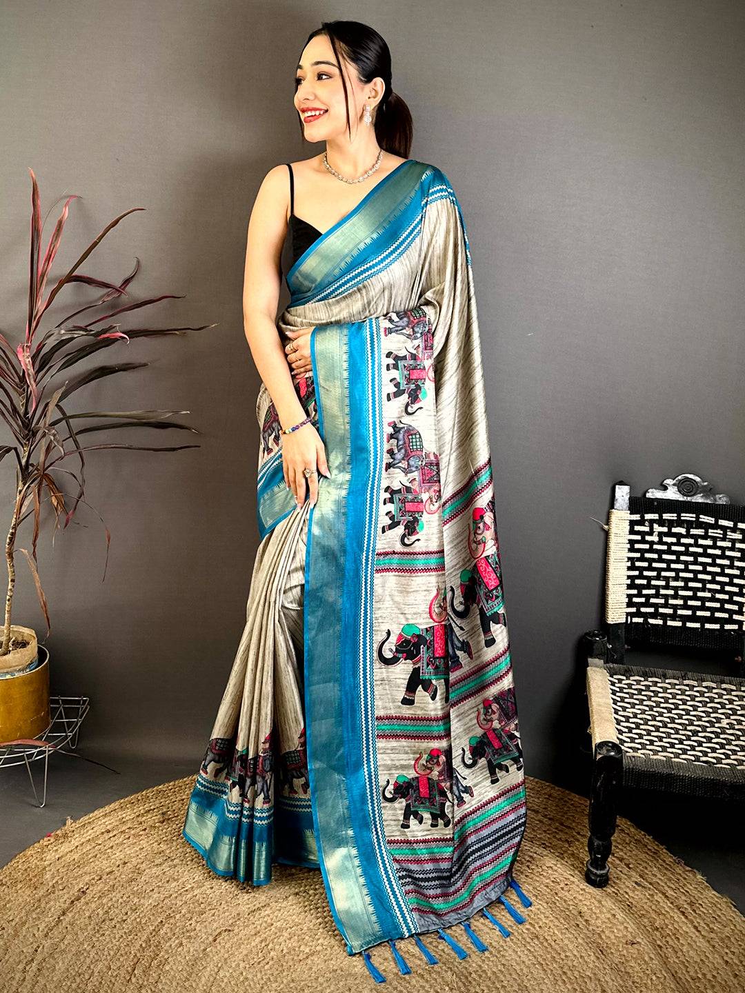 Regal Block Print Dola Silk Saree
