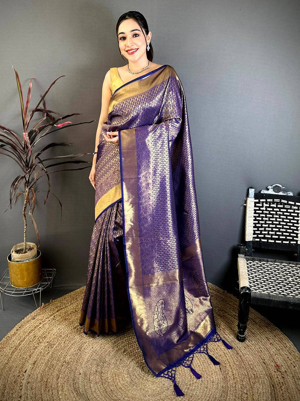 Radiant Purple Kanjivaram Zari Silk Saree