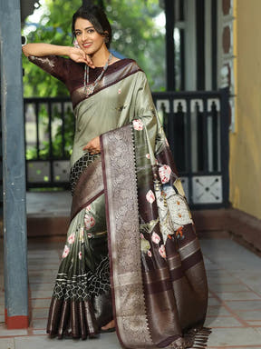 Exclusive Batik Pen kalamkari Saree With Zari Weaving Pallu