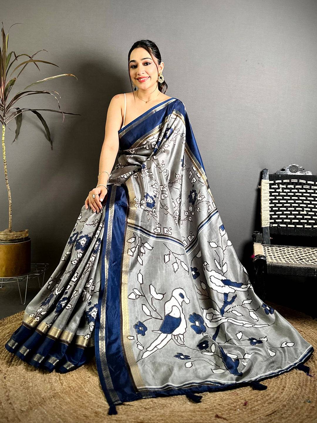 Heritage Floral Print Soft Dola Saree