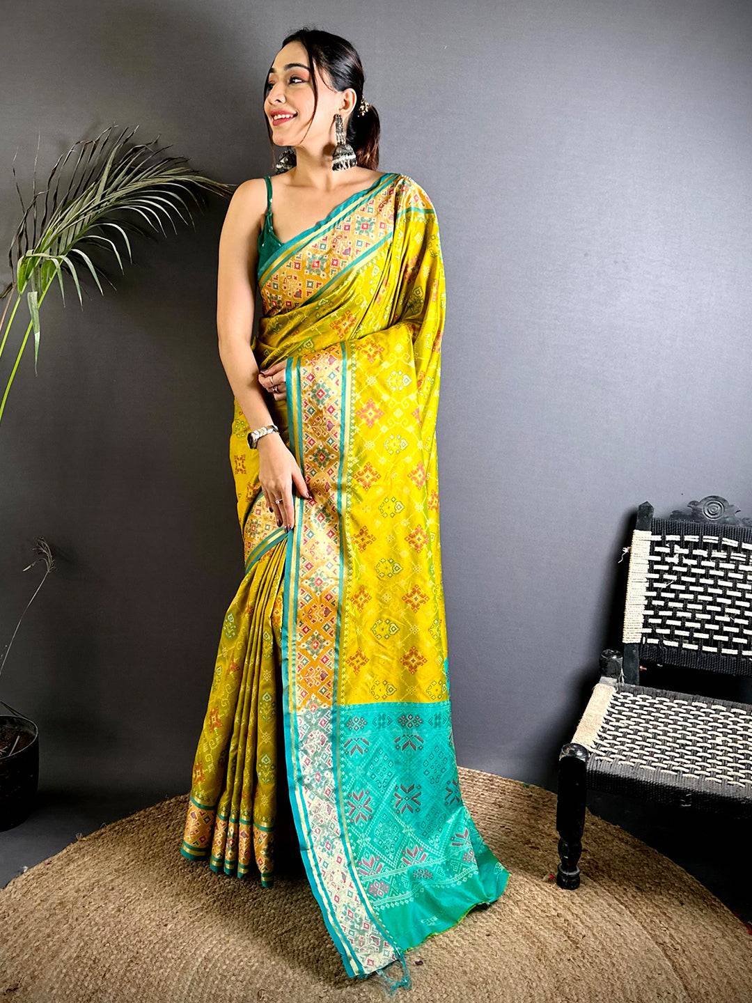 Green Pochampally Patola Soft Silk Saree

