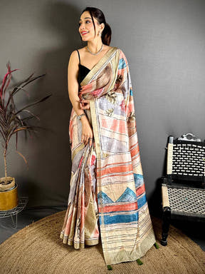 Digital Kalamkari Elegance Tussar Saree