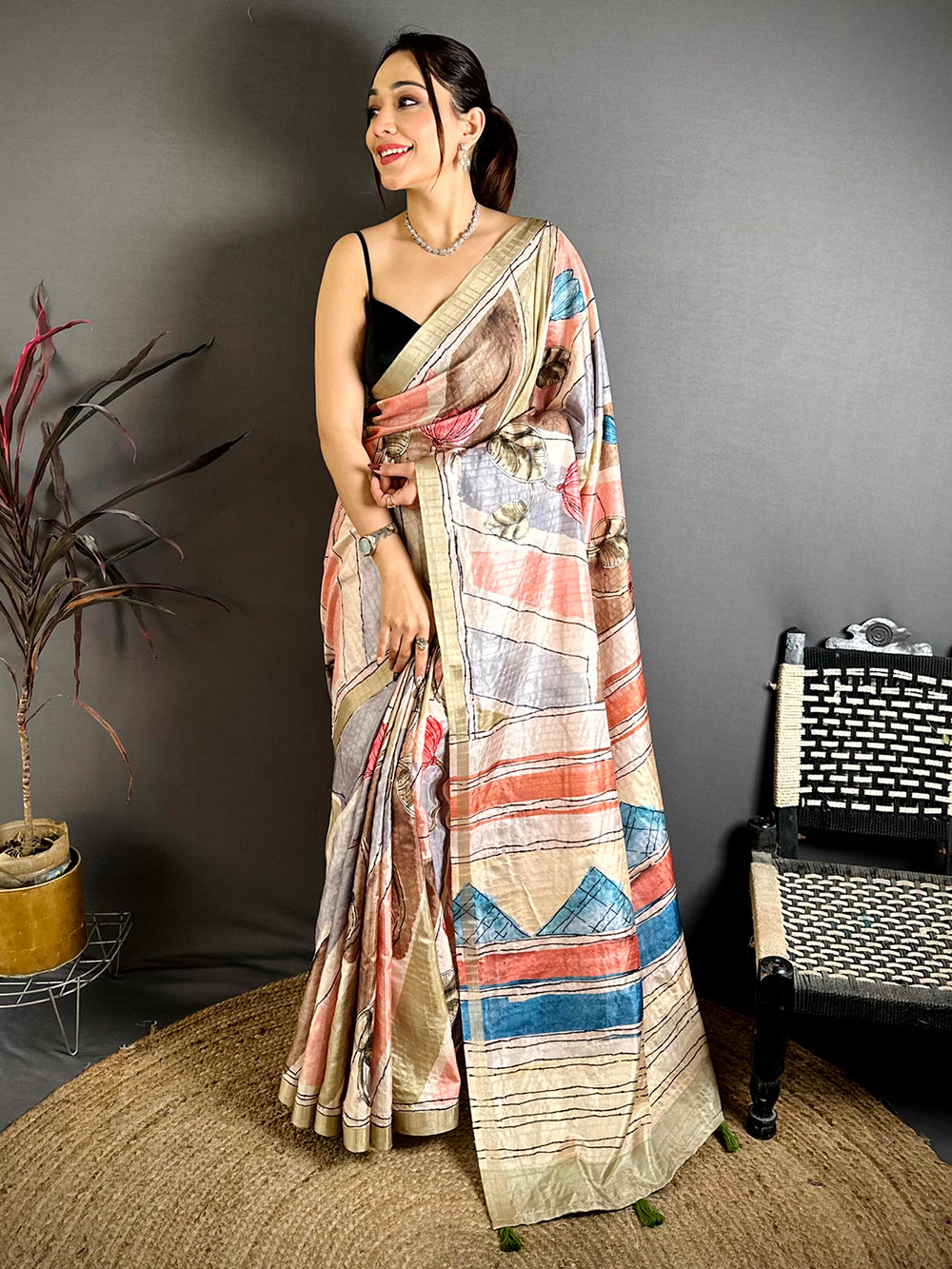 Digital Kalamkari Elegance Tussar Saree