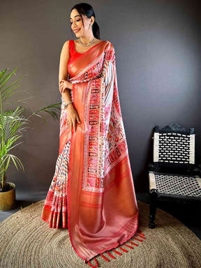 Mughal Kalamkari Print Pashmina Saree