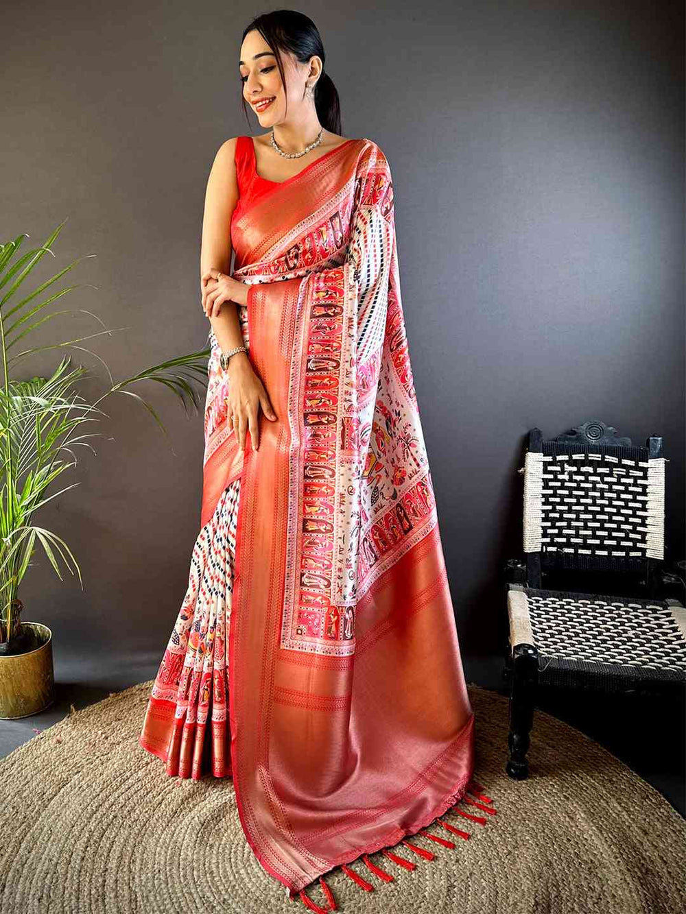 Mughal Kalamkari Print Pashmina Saree