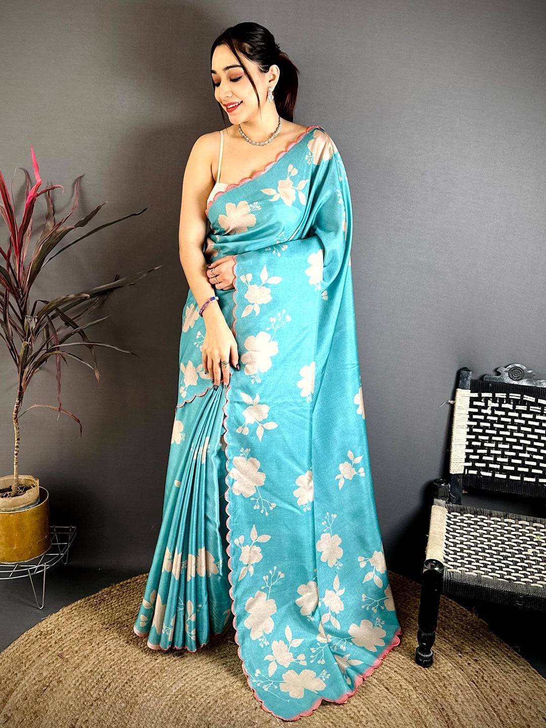 Royal Aqua Tussar Designer Saree